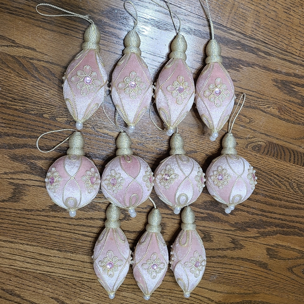 Lot Of 11 Antique Traditional Victoria Style Christmas Ornaments Pink Velvet